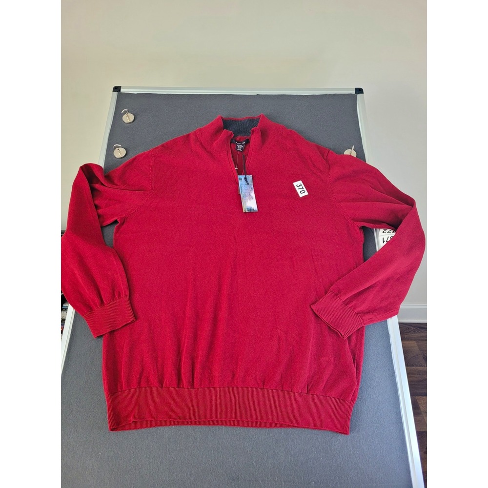 Mark Law Men's 3XL Big & Tall Red Solid 1/4 Zip Mock Neck Cotton Knit Sweater